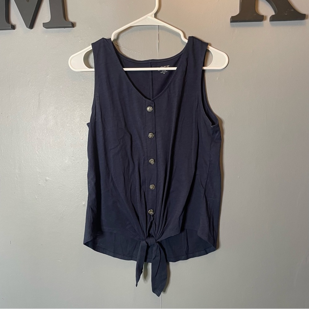 Loft Navy Button-Down Tie-Front Women's Tank Top‎ size extra small